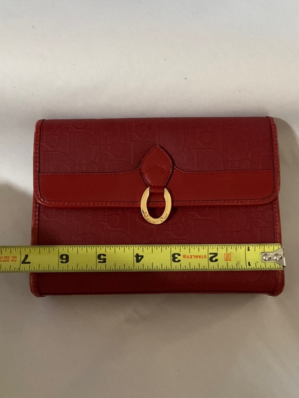 Dior Red Leather Clutch with Gold Ring Hardware - Picture 7 of 14